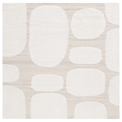 Tapis ivoire / beige en laine et coton tissé à plat à la main Brogun