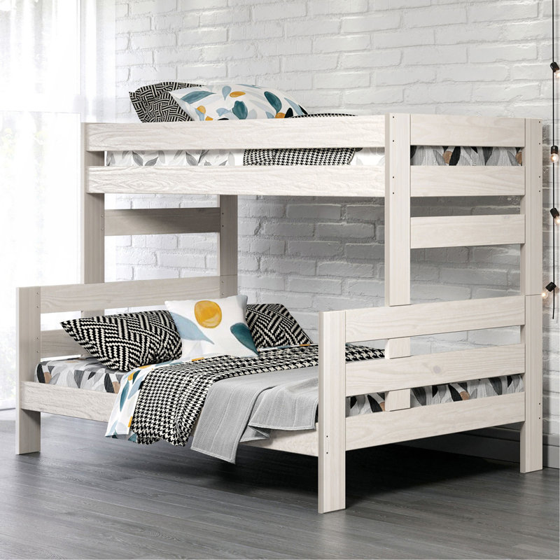Finition du lit superposé rustique avec motif en bois et échelle, Blanc