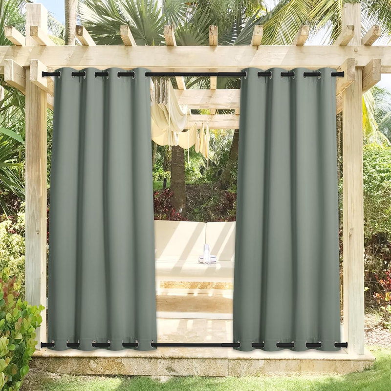 Blackout Outdoor Curtains for Patio Waterproof Top & Bottom Grommet Privacy Drapes, Set of 2, 52" W x 84" L, Sage Green