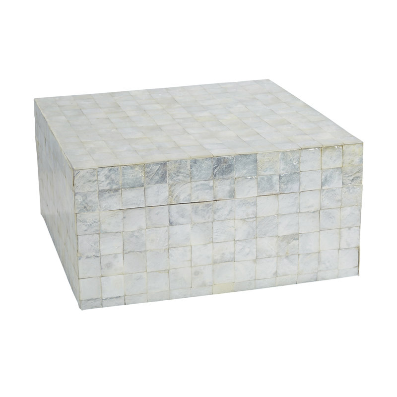 Capiz Shell Square Box Tiled Pattern Natural 12x12x6"