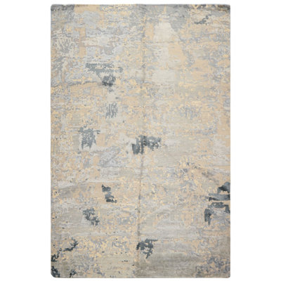 Tapis abstrait beige-gris en laine, bambou et soie, noué à la main, 180 x 270 cm