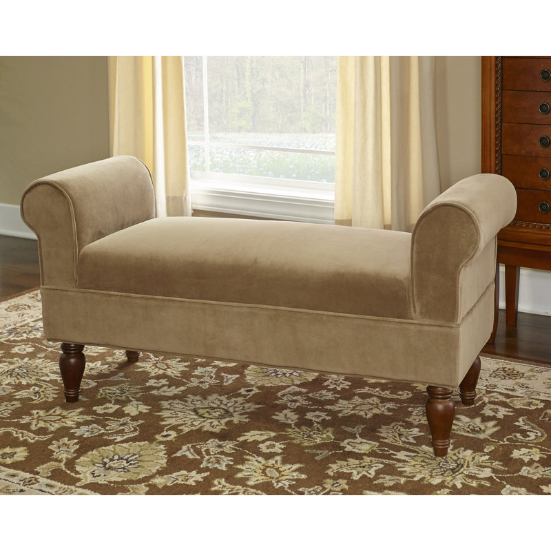 Carreras 45" Rolled Arm Upholstered Backless Bench with Turned Legs, Coffee