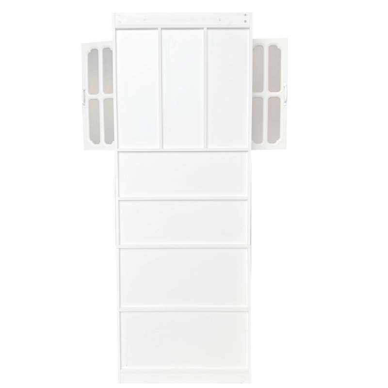 Bureau en L pour chambre à coucher - blanc, 21 pièces, plusieurs moniteurs, rangement pour ordinateur, tiroir de bureau, armoire, grande surface de travail