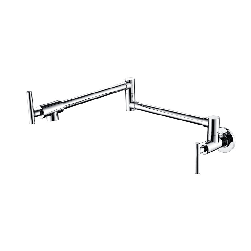 Wall Mounted Kitchen Pot Filler Faucet, Folding Feature, 360 Rotation, Double Handles For Precise Water Distribution, Corrosion Mount With Arm, Rotatable, To Minimize Dripping,