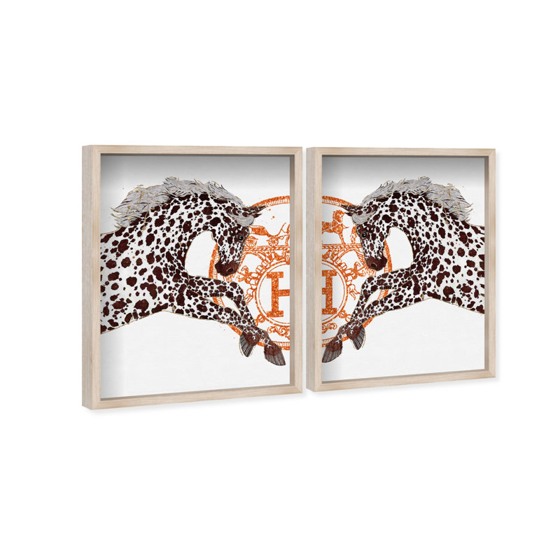 Oliver Gal Appaloosa Duo Horses - Luxury Shadowbox Framed Wall Art, Cream, 32" H x 52" W