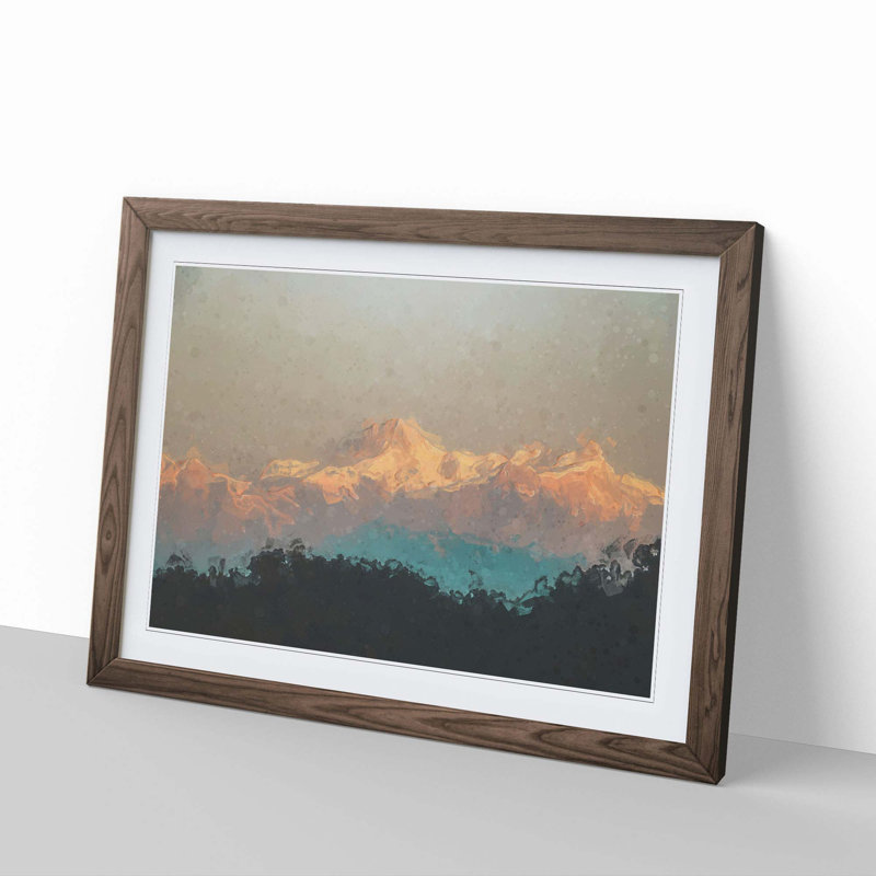 Mountains in Pokhara Nepal in Abstract - Framed Print, 62cm H x 87cm W x 2cm D, Walnut Framed