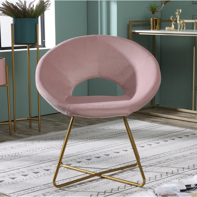 Chaise d'appoint en métal en velours soyeux rose, Rose