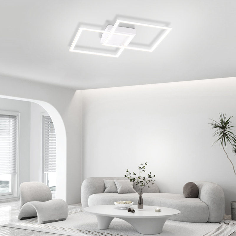 LED Ceiling Light 2-Bulb Square Dimmable Modern with Remote Control Living Room 52W, White