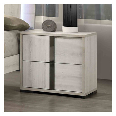 Table de chevet blanche de style contemporain avec plateau en mélamine, poignées chromées et tiroir à queue d'aronde française - Mobilier de chambre à coucher moderne
