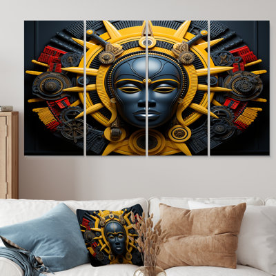 Mystical African Mask Songye Power III - Masque africain, ensemble 4 pièces d'art mural