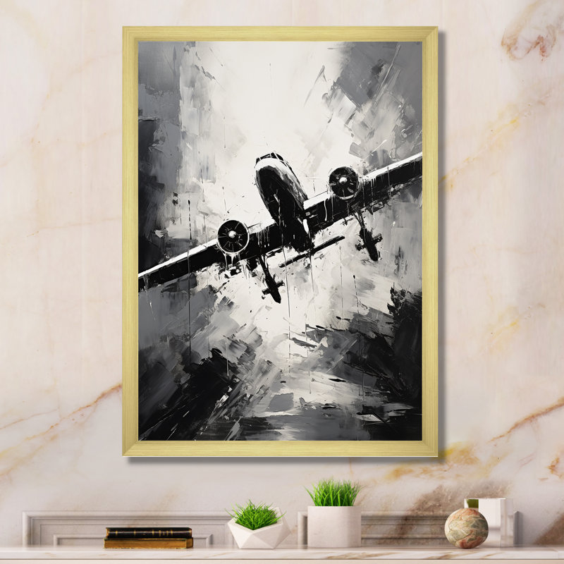 «Monochromatique Plane Soaring II», art mural avion, Encadrement doré, H 40 po x l 30 po x P 1,5 po