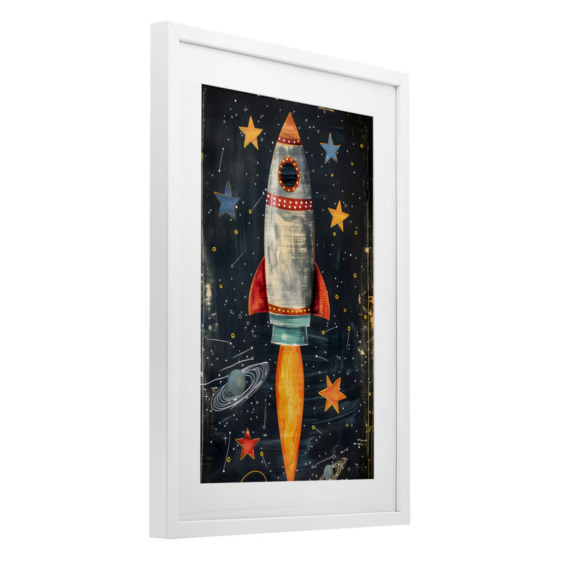 «Blast Off Rocketship», reproduction encadrée sous verre, design by Creative Studio, H 20 po x l 14 po, Cadre blanc côtier