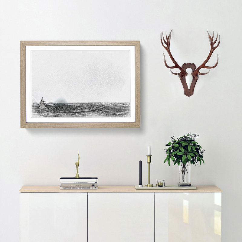 Sailing on the Ocean in Abstract - Picture Frame Graphic Art Print, Oak, 50cm H x 76cm W x 2cm D