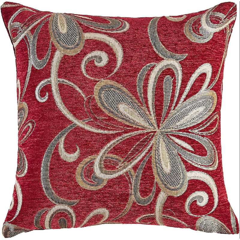 Burgundy Floral Polyester 18" x 18" Decorative Throw Pillow