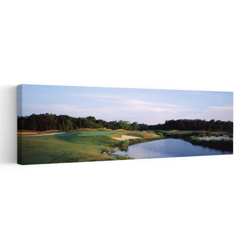 Pond In A Golf Course Cape May National Golf Course Cape May National Golf Club Erma New Jersey USA by Chris John/PDI - Wrapped Canvas Panoramic Print