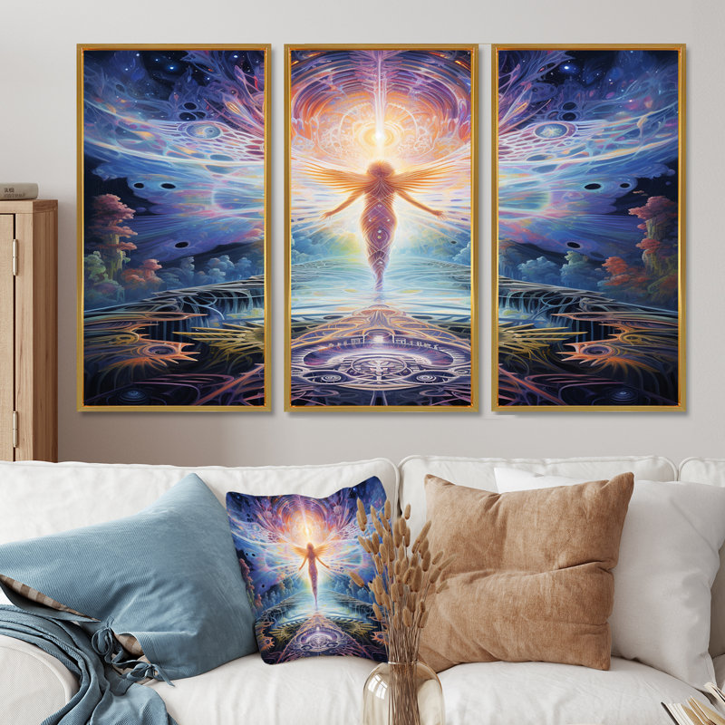 Delmar - Wings Angel, ensemble d'art mural, Cadre flottant doré, H 32 po x l 48 po x P 1 po