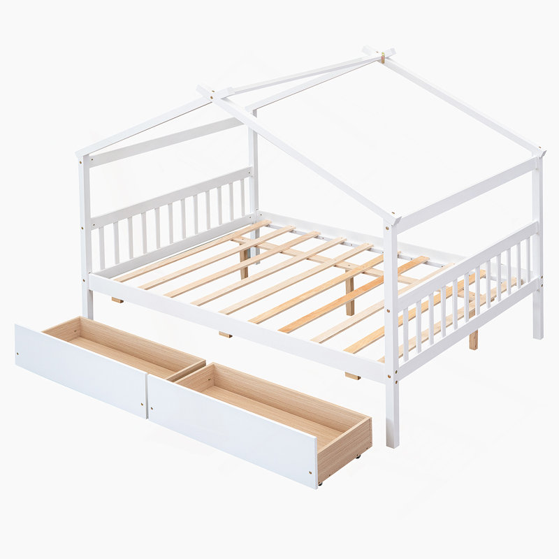 Lit en bois avec tiroirs, Blanc