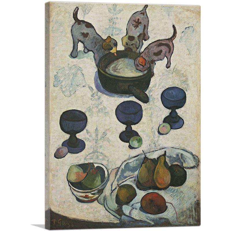Nature morte aux trois chiots - impression, H 40 po x l 26 po x P 0,75 po