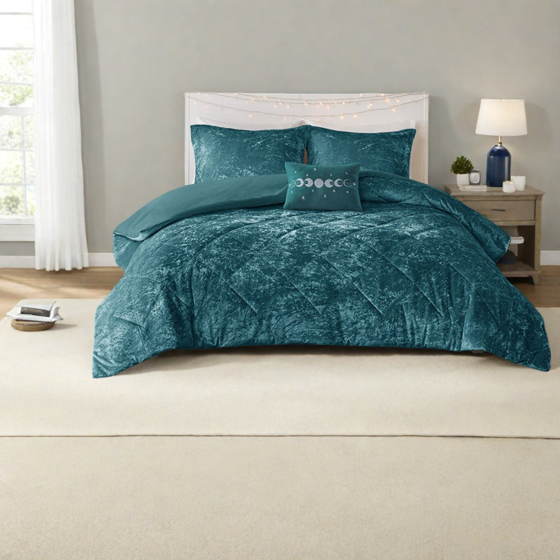 Ensemble de literie en velours luxueux, polyester bleu sarcelle, décoration de chambre glamour