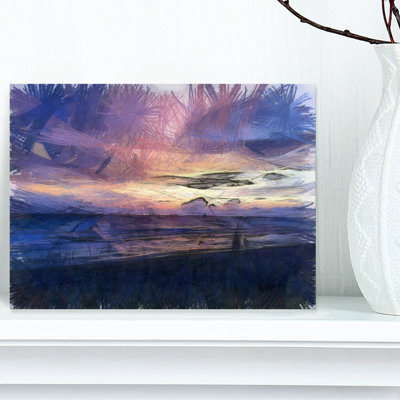 " Sunset Over Blue Sea Watercolor "