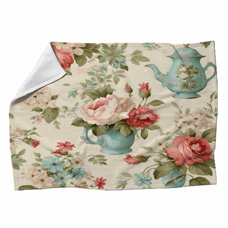 Machine Printed Throw Blanket, 60" L x 50" W, Floral, Beige/Red/Light Pink