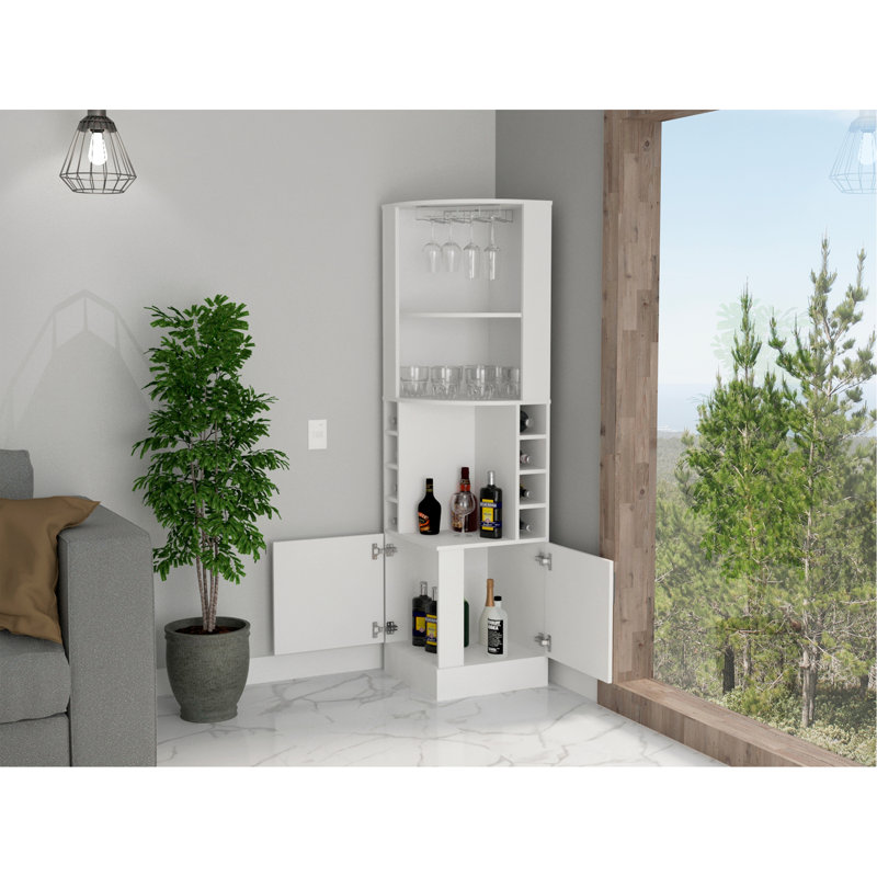 Syrah Corner Bar Cabinet - White, White