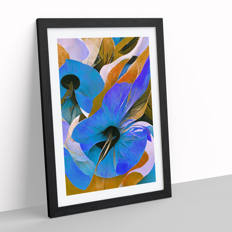 Pretty Abstract Floral No.1 - Single Picture Frame Print, Black Framed, 64cm H x 46cm W x 2cm D