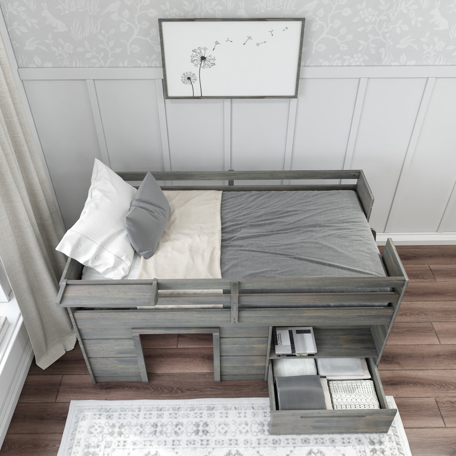 Purdy Hill Twin Loft Bed with Drawers, Driftwood