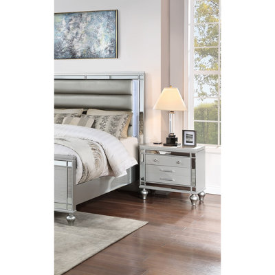 Table de chevet élégante avec recharge sans fil, 2 tiroirs et miroir élégant pour table de chevet de style contemporain