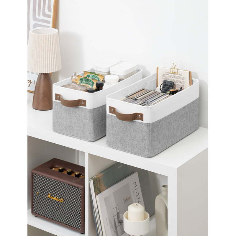 Petits bacs de rangement étroits avec poignée, petit panier de rangement en tissu pour placard et tablette, gris / blanc