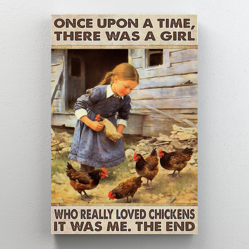 Impression sur toile, "A Girl Who Really L aimé Chickens", H 20 po x l 16 po x P 1,25 po