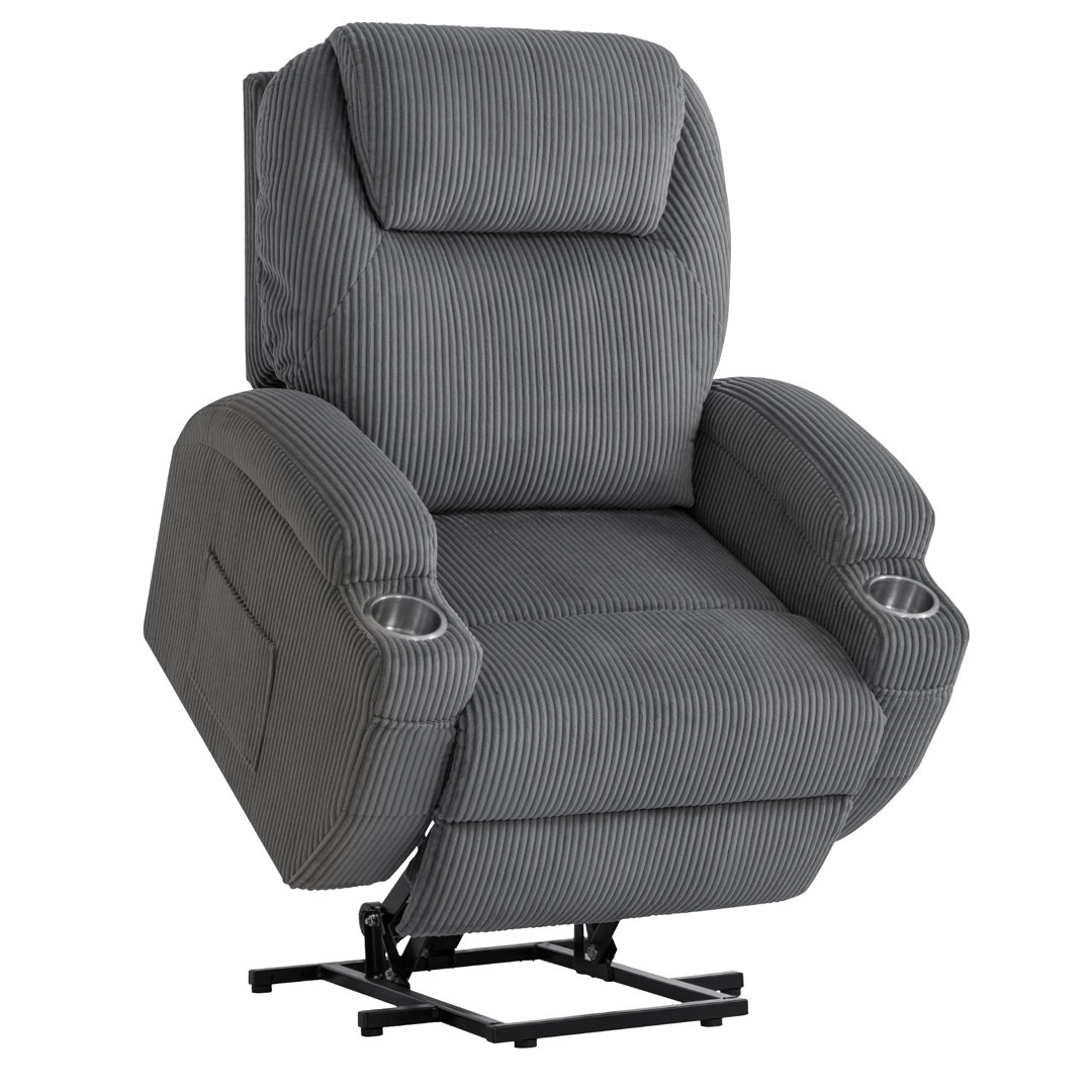 Electric Power Lift Recliner Chair for Reclining Sofa for Living Room with Massage, Side Pockets and Cup Holders (Corduroy) Latitude Run® Upholstery 