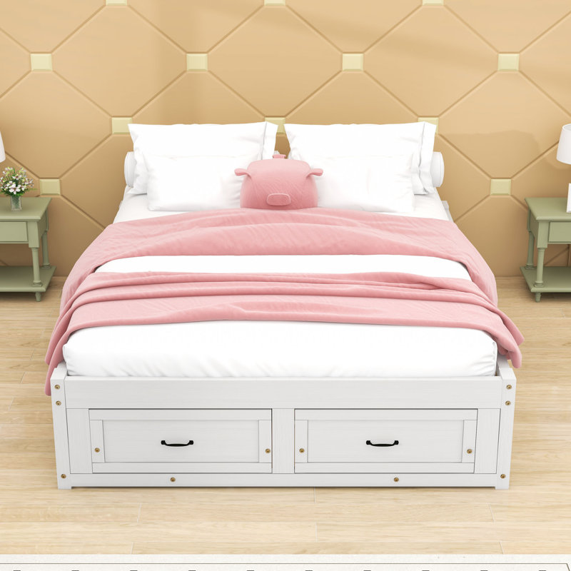 Lit plateforme avec 6 tiroirs, Grand, Blanc antique
