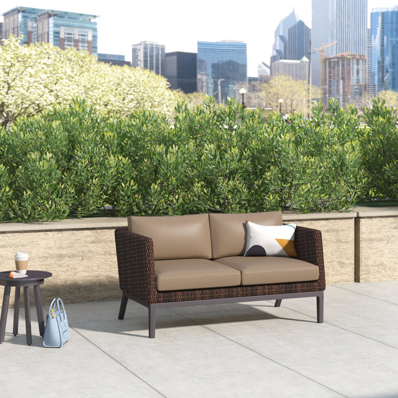 Julian 56.5'' Wide Wicker Loveseat with Cushions, Toast Nauticau