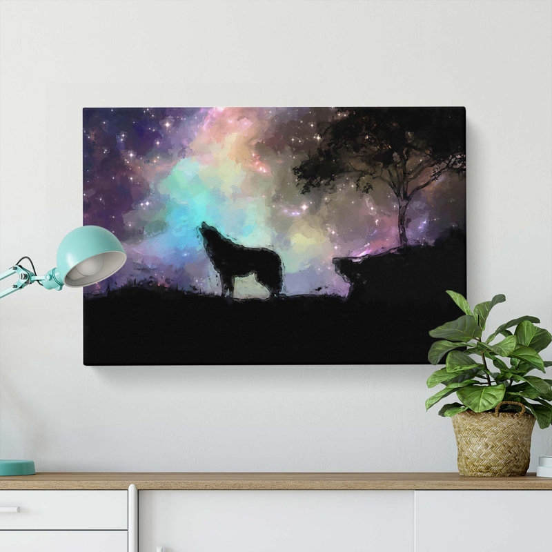 Howling Wolf With A Galaxy Forest In Abstract - Wrapped Canvas, 40cm H x 60cm W x 3cm D