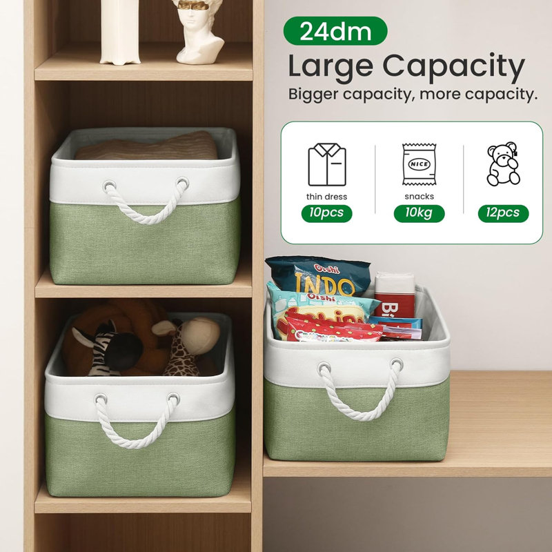Storage Baskets, 3-Pack ，Fabric Storage Bins, Versatile Storage Baskets For Shelves With Handles ，White，Green, White/Green