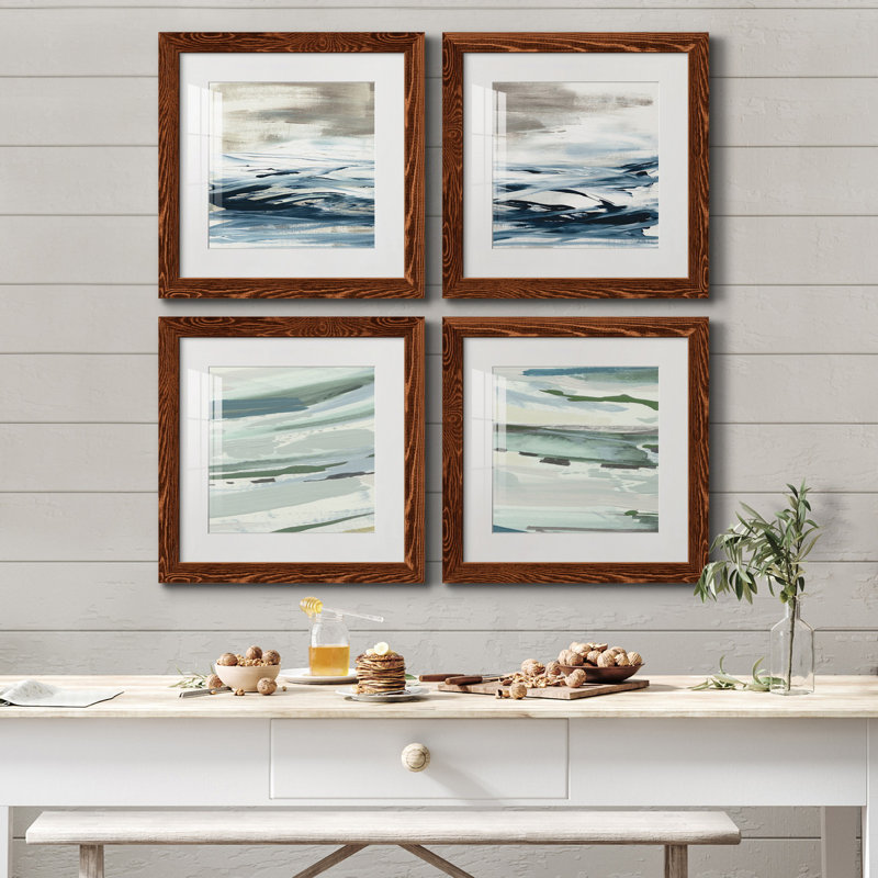 Tumultueux Indigo I - ensemble de 4 peintures sur toile encadrées, H 27,5 po x l 110 po x P 1,5 po