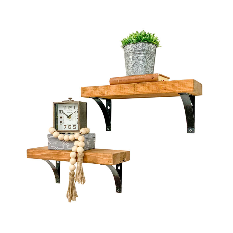 2 Piece Pine Accent Shelf, 7" H x 24" W x 5.5" D, Walnut