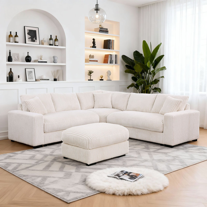 Canapé modulaire en coin avec siège rembourré 98,5 po 98,7 po Corduroy, Velours côtelé beige