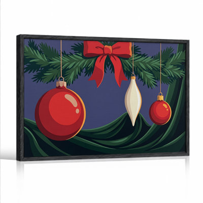 Art mural sur toile de Noël avec babiole rouge et larme blanche sur fond vert