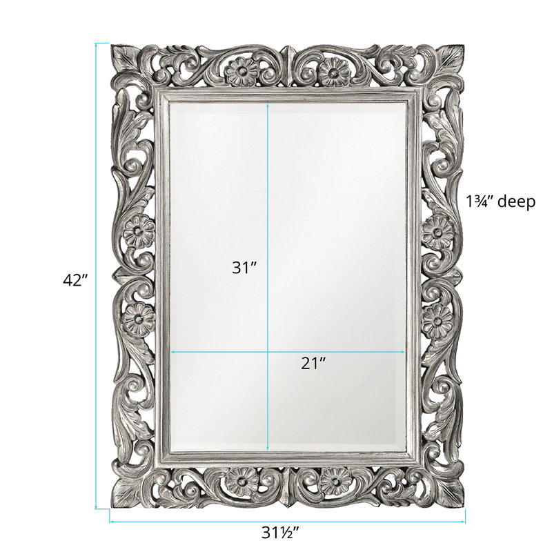 Traditional Ornate Framed Beveled Rectangular Accent Mirror, Nickel