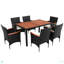 Ensemble de salle à manger de patio 7 pièces, ensemble de table et chaises de jardin en osier de rotin PE, plateau de table en bois d'acacia, chaises avec accoudoirs empilables avec coussins-179364568