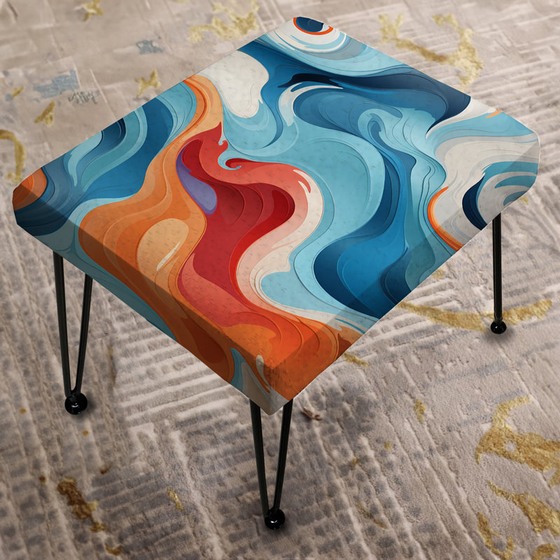 Repose-pieds rectangulaire bleu et orange