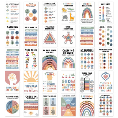 Ensemble de 30 affiches d'angle apaisantes pour les enseignants, Boho Rainbow, pour enfants