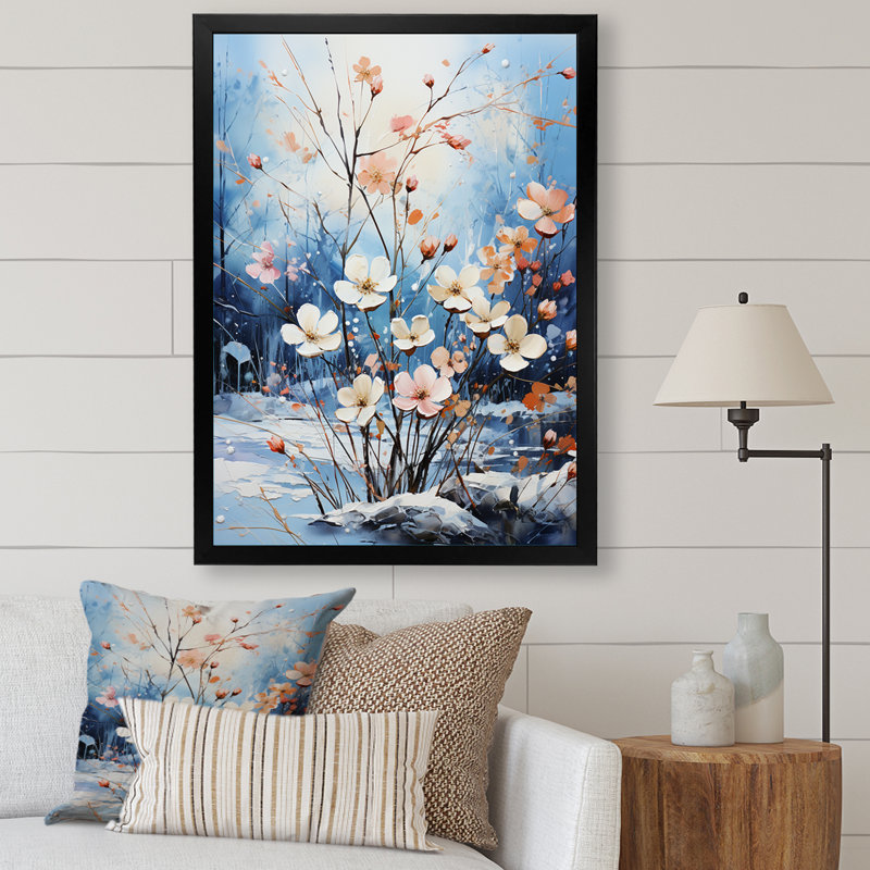 Bouquet de fleurs de neige en harmonie, H 20 po x l 12 po x P 1 po, Cadre simple noir