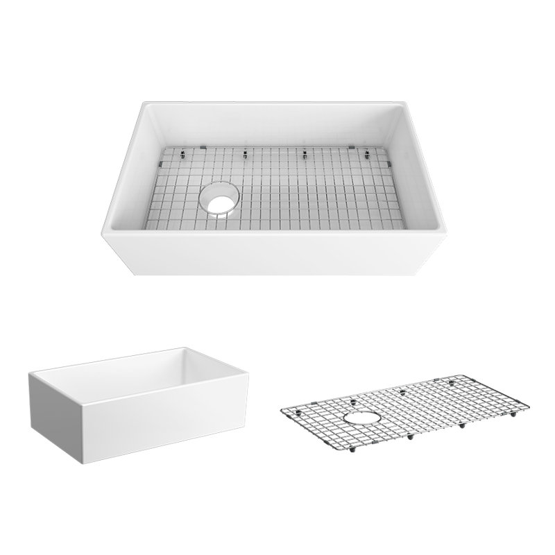 ADRIA FIRECLAY KITCHEN SINK, 33", MATTE BLACK, Polished White