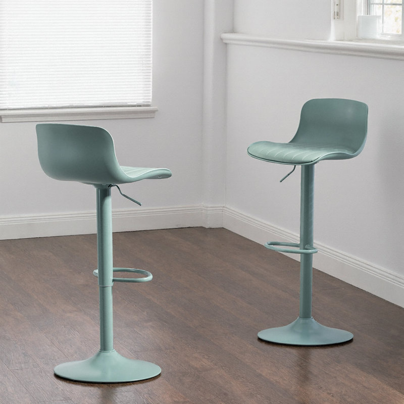 Modern Grey PU Leather Bar Stools Set of 2 with Swivel, Height Adjustment, and Ergonomic Back, Mint Green