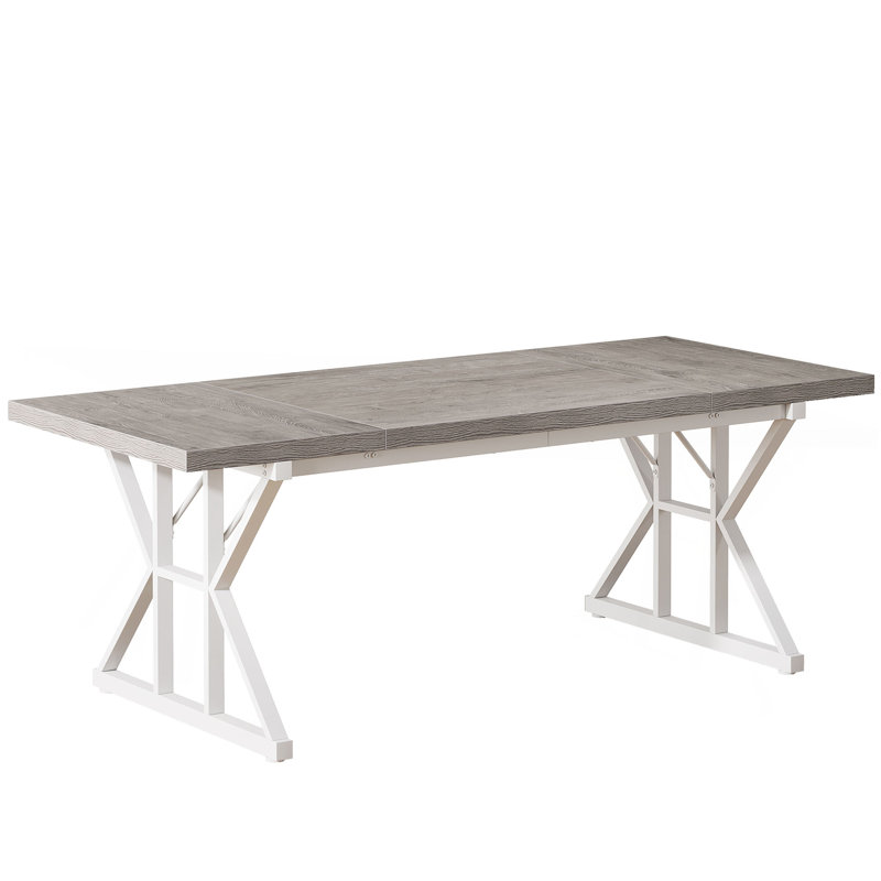 Table de cuisine rustique rectangulaire avec pieds en métal X-Trestle, Gris, Blanc
