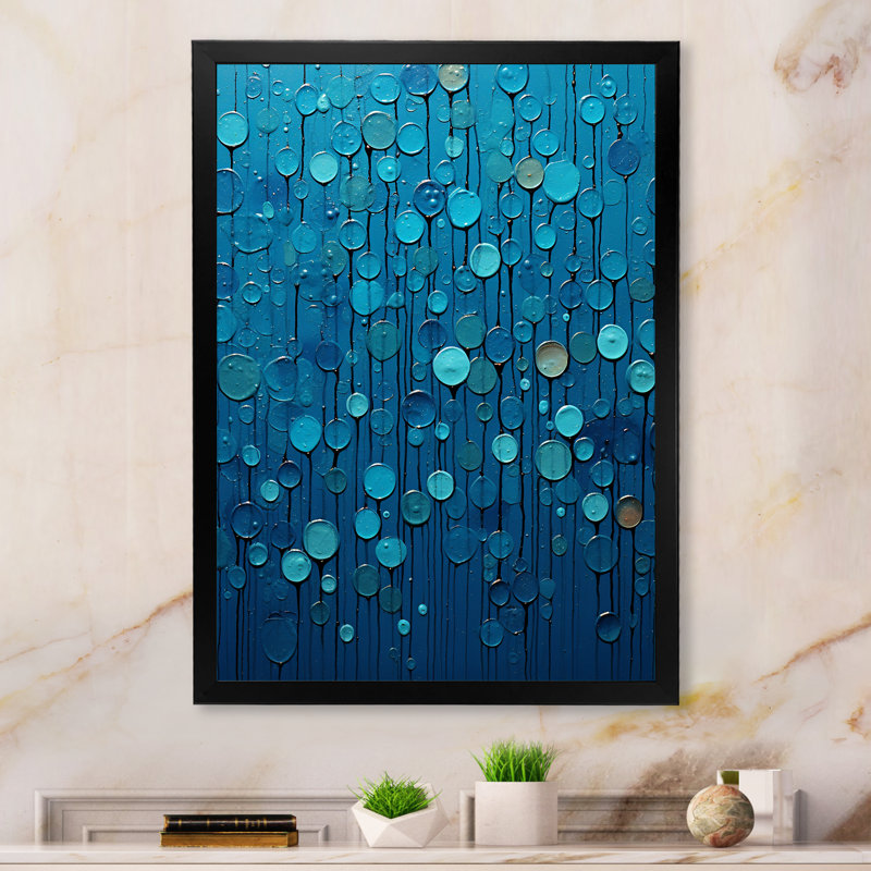«Abstract Rainy Blue Collage», art sur toile à formes abstraites, Cadre simple noir, H 32 po x l 16 po x P 1 po