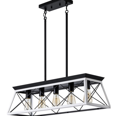 Rustique 5 - Pour la salle à manger - Luminaire suspendu réglable en hauteur avec abat-jour en bois de fer blanc